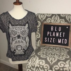 Blu Planet‎ embroidered owl top size medium